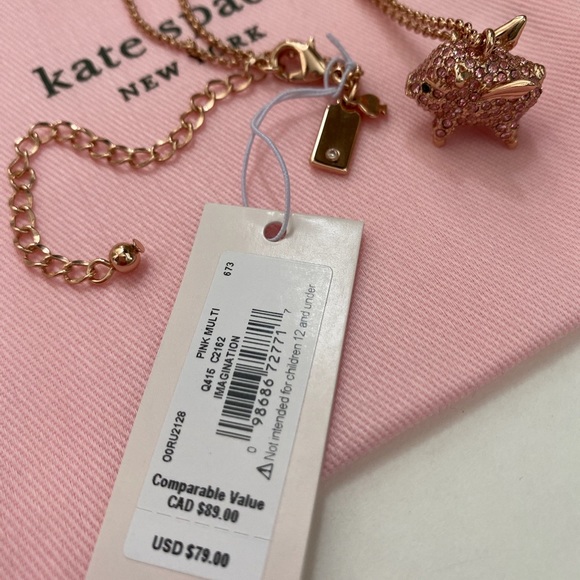 ♠️Kate Spade Imagination Pave Pink Piggy Necklace NWT - Picture 8 of 9